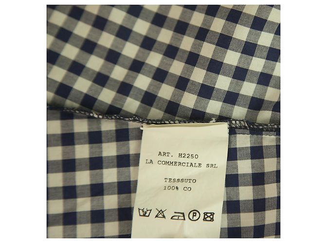 Gaetano Navarra Gaetanonavarra Blau & Weiß Plaid Rüschen Button Down Fitted Shirt Top - Ansicht 4