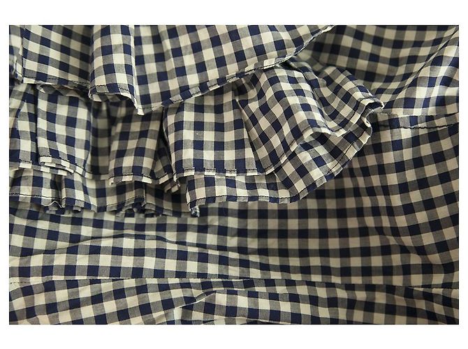 Gaetano Navarra Gaetanonavarra Blau & Weiß Plaid Rüschen Button Down Fitted Shirt Top - Ansicht 5