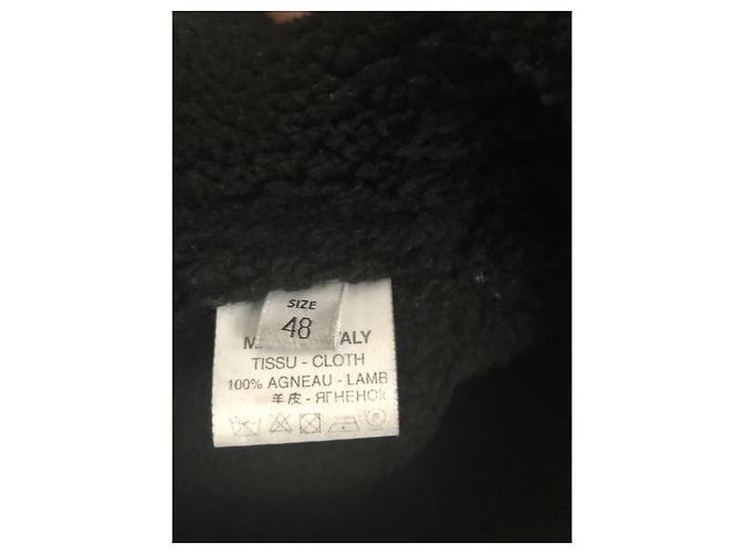 Givenchy hooded coat in black shearling lambskin with smooth leather insert in size 48 Ital. - view 7
