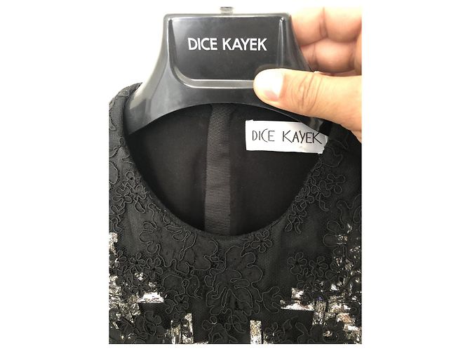 Top in pizzo nero e raso con inserti di cristalli del marchio Dice Kayek - vista 4
