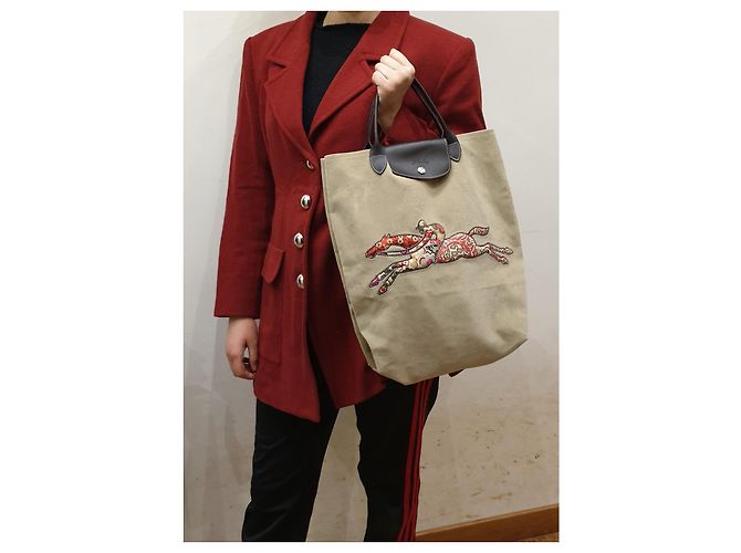 Saco de compras Longchamp Marrom Bege - vista 10