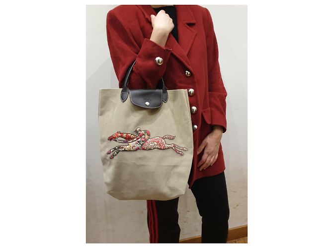 Saco de compras Longchamp Marrom Bege - vista 12
