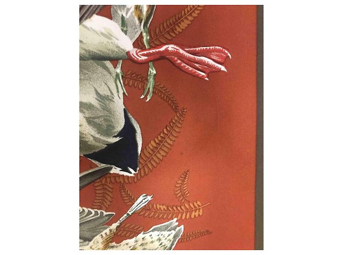 Foulard Hermès in seta kaki tema caccia H de Linarès Cachi - vista 3