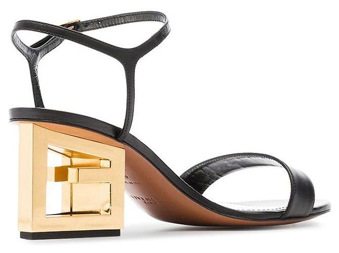 Givenchy Black Leather Triangle Cutout Heel Sandals - view 3