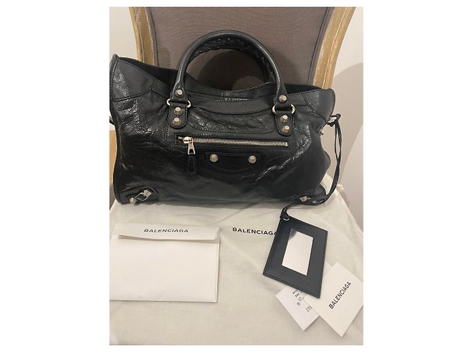 Borsa a mano Balenciaga Giante City 12 in pelle d'agnello nera - vista 14