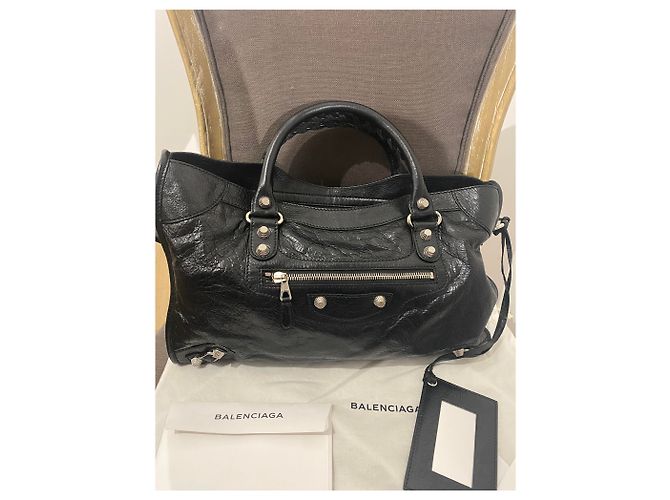 Borsa a mano Balenciaga Giante City 12 in pelle d'agnello nera - vista 2