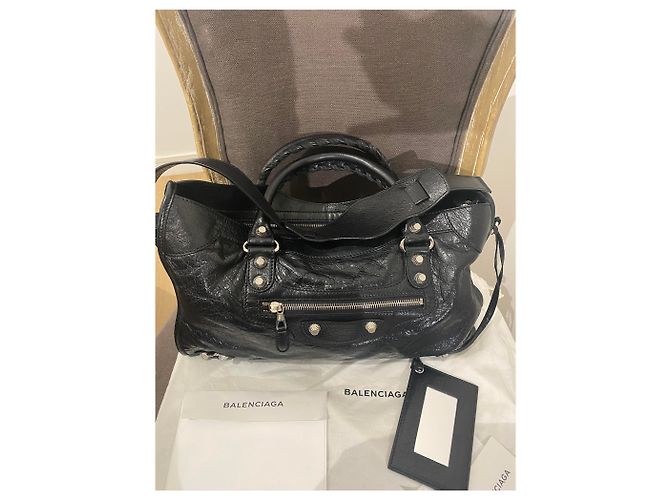 Borsa a mano Balenciaga Giante City 12 in pelle d'agnello nera - vista 5