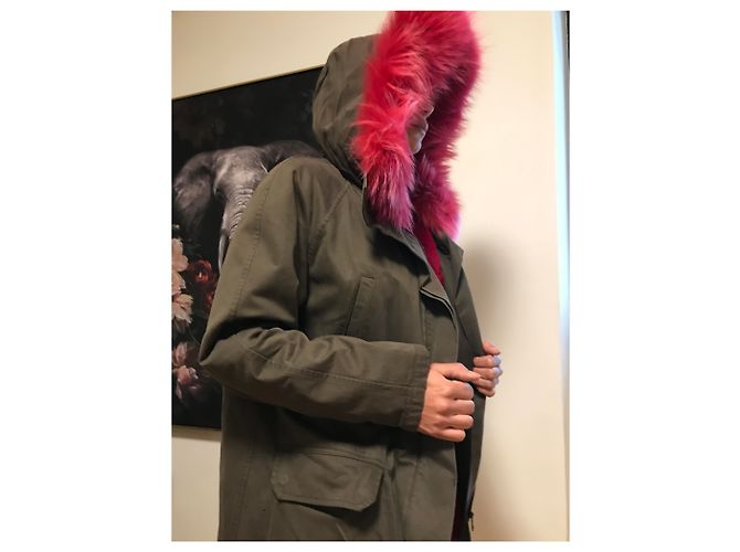 Abrigo Yves Salomon Army Khaki de conejo Caqui - vista 4
