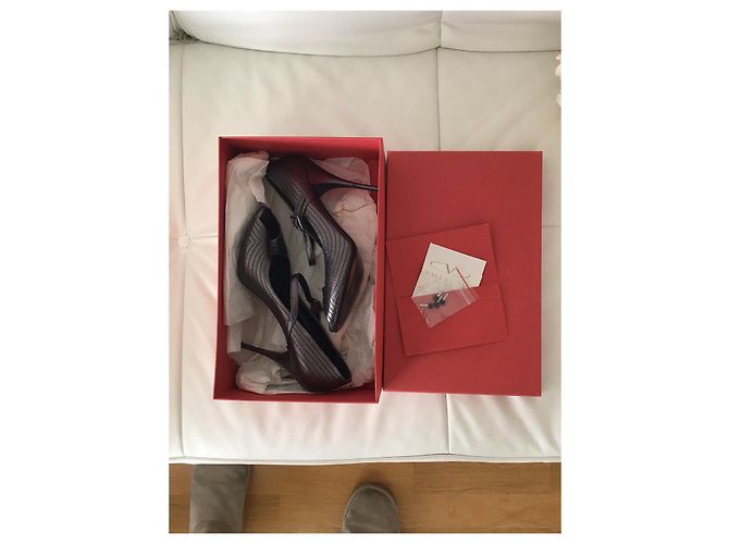 Valentino Mary Jane Peep Toe Stilettos Leder Grau 40 - Ansicht 2