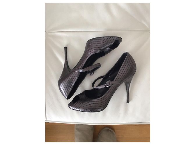 Valentino Mary Jane Peep Toe Stilettos Leder Grau 40 - Ansicht 3