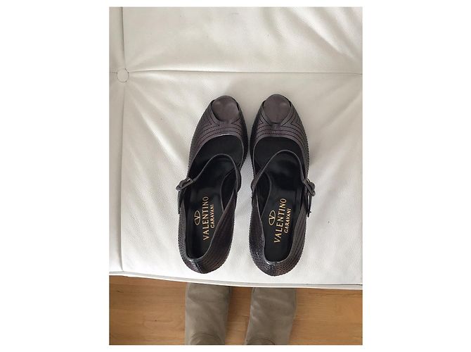 Valentino Mary Jane Peep Toe Stilettos Leder Grau 40 - Ansicht 5