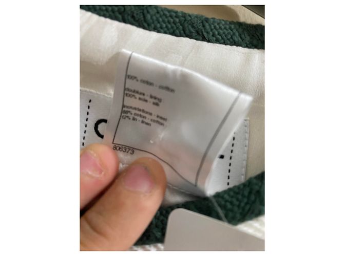 Cambon Mono Chanel Eggshell y Verde Oscuro Seda y Algodón Blanco roto - vista 5