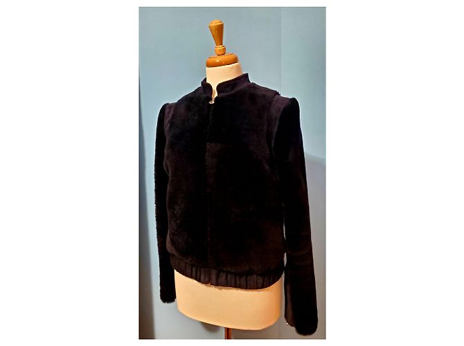 Chanel Dark Blue Shearling Bomber Jacket Pre fall 2016 - view 3