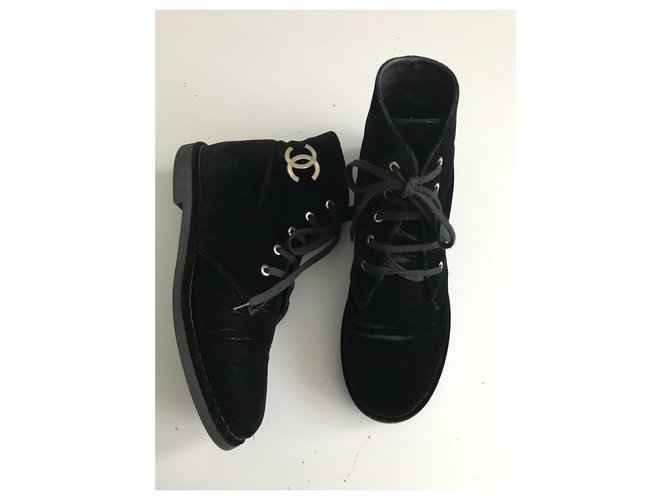 Chanel Anfibi in velluto Nero - vista 2