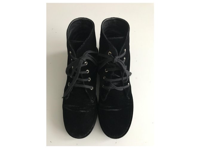 Chanel Anfibi in velluto Nero - vista 3