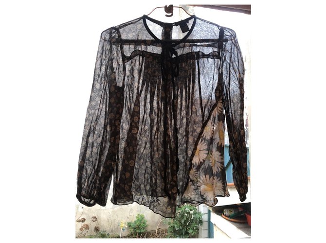 Marc Jacobs Top floral de seda y algodón Negro Blanco Amarillo - vista 2