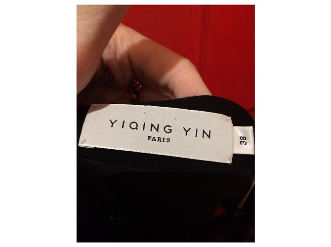 Autre Marque Vestido Yiqing Yin de seda e lã preto e branco - vista 2