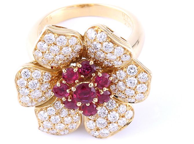 Picchiotti 18K Gold Diamant Rubin Blumenring Gelb - Ansicht 2