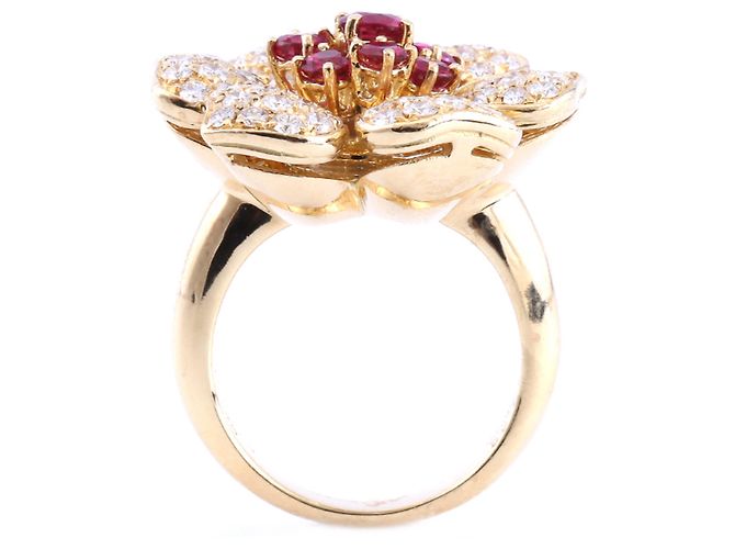 Picchiotti 18K Gold Diamant Rubin Blumenring Gelb - Ansicht 3