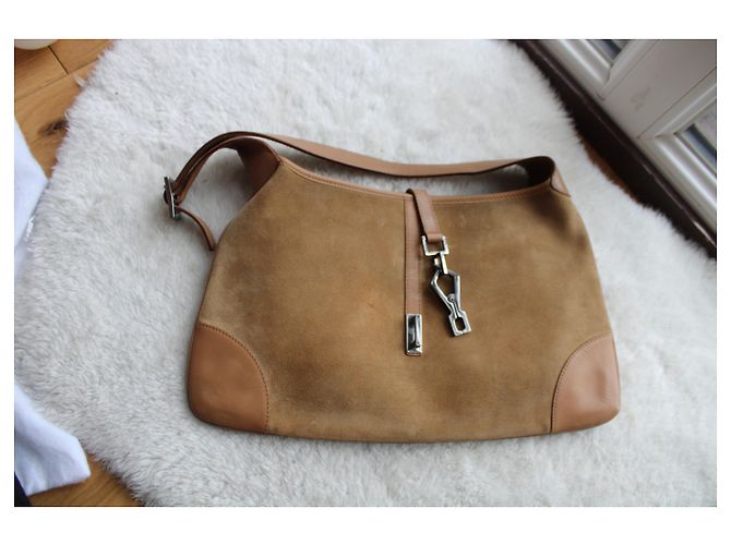 Borsa a mano Gucci Jackie Bouvier Beige in pelle di cervo - vista 8
