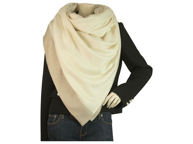 AGNONA Crema e Beige Cashmere e Seta Sciarpa Rettangolare Grande Scialle Pasmina - vista 2