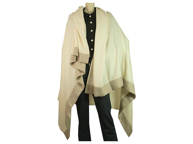 AGNONA Crema e Beige Cashmere e Seta Sciarpa Rettangolare Grande Scialle Pasmina - vista 6