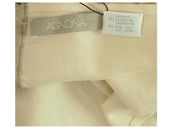 AGNONA Crema e Beige Cashmere e Seta Sciarpa Rettangolare Grande Scialle Pasmina - vista 7