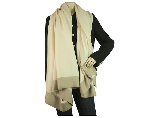 AGNONA Crema e Beige Cashmere e Seta Sciarpa Rettangolare Grande Scialle Pasmina - vista 8