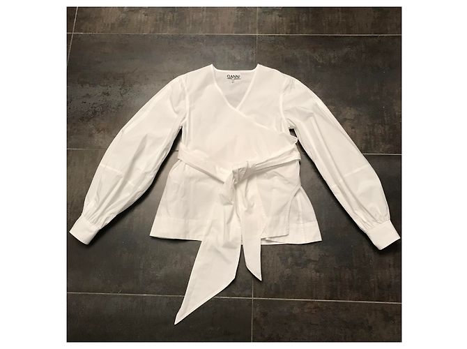Blusa cruzada Ganni blanca de algodón Blanco - vista 2