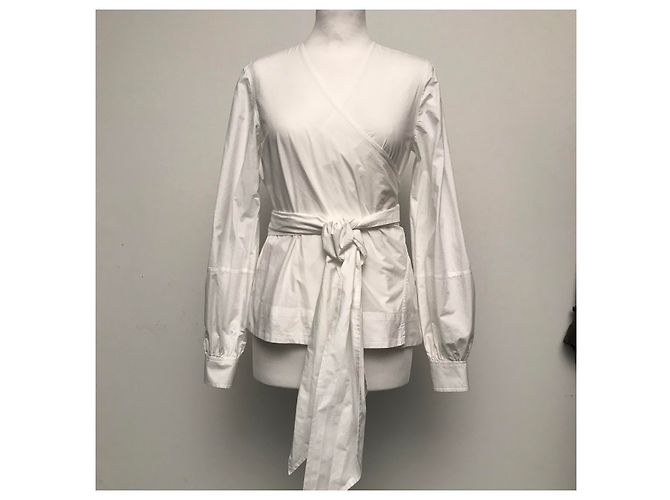 Blusa cruzada Ganni blanca de algodón Blanco - vista 5