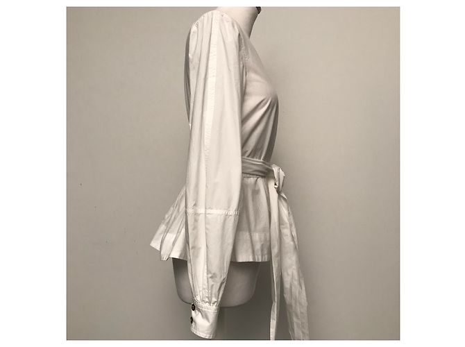 Blusa cruzada Ganni blanca de algodón Blanco - vista 6