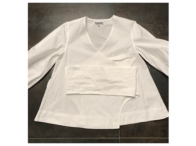 Blusa cruzada Ganni blanca de algodón Blanco - vista 7