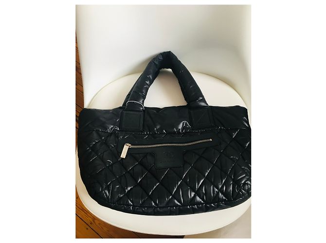 Borsa Chanel Coco Cocoon nera in pelle e nylon Nero Silver hardware - vista 4
