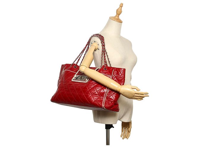 Mademoiselle Chanel Red East / West Lammfell Leder Einkaufstasche Rot - Ansicht 10
