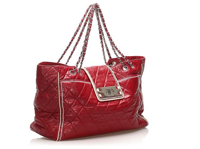 Mademoiselle Chanel Red East / West Lammfell Leder Einkaufstasche Rot - Ansicht 2