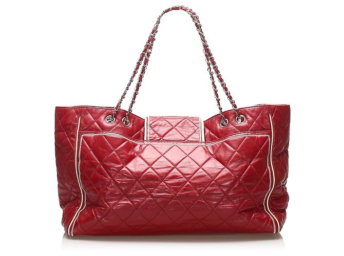 Mademoiselle Chanel Red East / West Lammfell Leder Einkaufstasche Rot - Ansicht 3