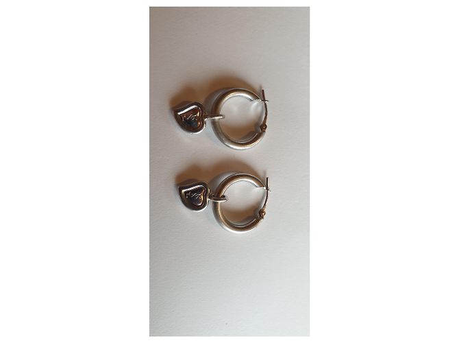 Orecchini a cerchio Yves Saint Laurent in argento con cuore - vista 3