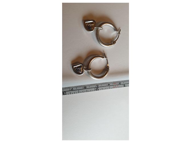 Orecchini a cerchio Yves Saint Laurent in argento con cuore - vista 4