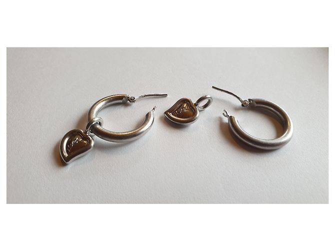 Orecchini a cerchio Yves Saint Laurent in argento con cuore - vista 5