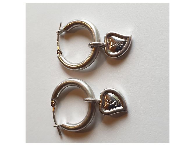 Orecchini a cerchio Yves Saint Laurent in argento con cuore - vista 8