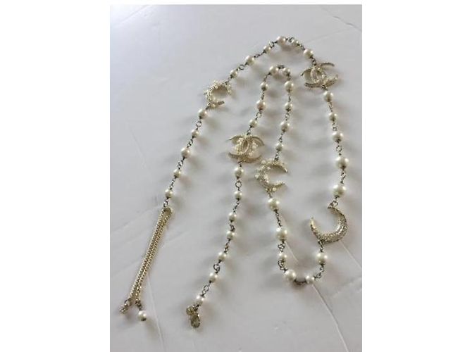 Chanel Collana Pendente con Perle e Cristalli Oro Gold hardware - vista 5