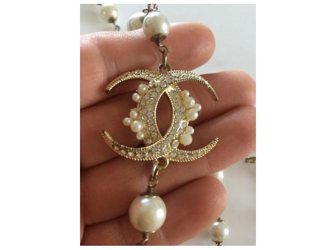 Chanel Collana Pendente con Perle e Cristalli Oro Gold hardware - vista 7