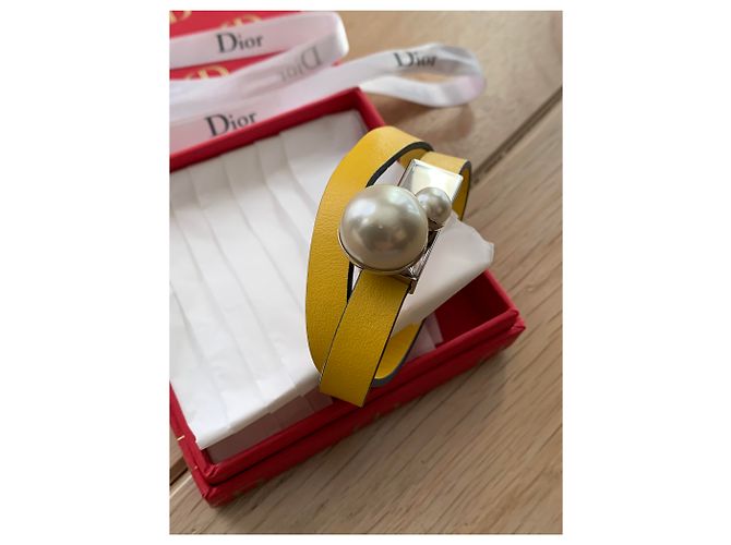Bracciale Dior in pelle giallo - vista 3