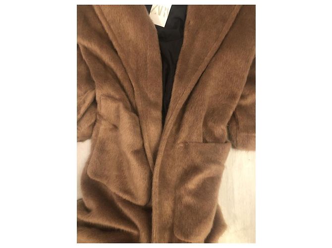 Abrigo esponjoso Zara Camel con cinturón Gr. XXL nuevo con etiqueta Coñac - vista 7
