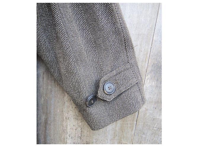 Hugo Boss brown wool herringbone coat size 44 - view 5