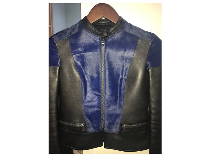 Giacca biker Neil Barrett in pelle nera e blu XS Nero - vista 13
