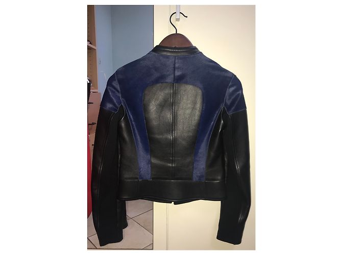 Giacca biker Neil Barrett in pelle nera e blu XS Nero - vista 5