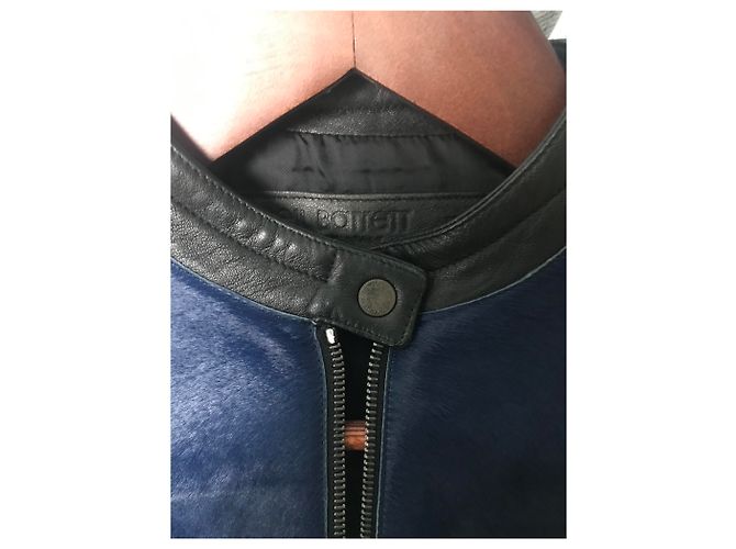 Giacca biker Neil Barrett in pelle nera e blu XS Nero - vista 8