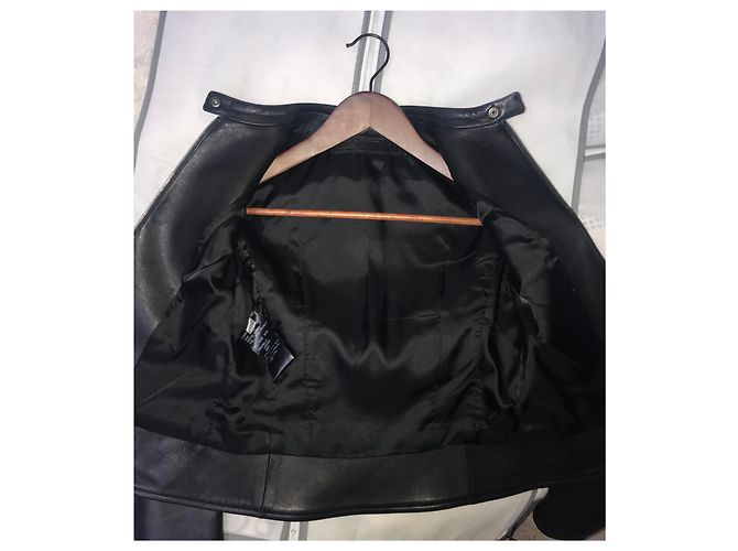 Giacca biker Neil Barrett in pelle nera e blu XS Nero - vista 9