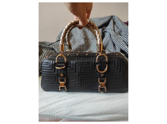 Borsa Gianni Versace Greek Quilt in pelle nera Nero Gold hardware - vista 7